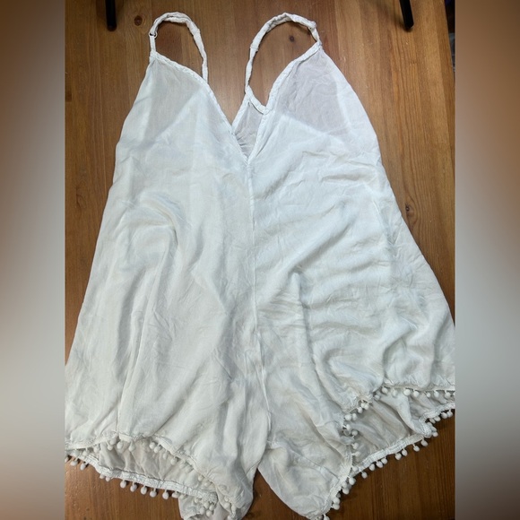 White Sleep Wear Onesie With Skort Bottom +Pom-Pom Trim - Picture 5 of 5